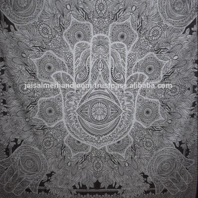 Tapestry Queen Hamsa Hippie Mandala Bohemian Hand Print BedSpread Intricate Indian Bedspread Tapestries 92x82 Inches